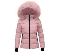 Keepink Vestes d'hiver pour femme - Grande taille 38-48 - Veste matelassée courte avec fermeture éclair - Manteau rembourré chaud avec capuche en fausse fourrure - Coton décontracté, 1 rose., 10