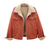 Keepink Vestes en polaire pour femme - Veste en jean boutonnée Sherpa - Parka en fourrure - Manteau en jean épais en peluche - Hauts chauds d'hiver - Cardigan court - Grande taille 36-46, 1 x orange,