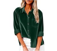 Keepink Vestes en velours côtelé pour femme - Chemise décontractée boutonnée - Coupe ample - Manches longues - Chemisier pour femme - Automne et hiver - Manteaux chauds pour le travail, le bureau et