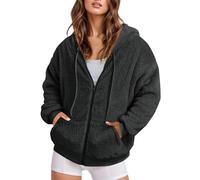 Keepink Vestes pour femme - Grande taille 36-50 - Manches longues - Fermeture éclair - Manteau d'hiver chaud en peluche - Hauts duveteux - Vestes en polaire pour loisirs - Cardigan court, 1 noir., 50