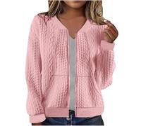 Keepink Vestes pour femmes UK Liquidation Manteaux à fermeture éclair intégrale Uni Élégant Veste courte pour femme Sweatshirts sans capuche Cardigans légers Hauts décontractés Vêtements d'extérieur