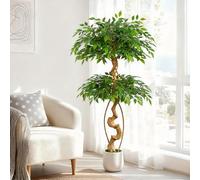 Keeplush Ficus Artificiel en Pot Blanc de 150 cm de Haut avec Tronc incurvé Naturel pour décoration d'intérieur, Salon, Bureau et terrasse