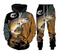 keepmore Automne Hiver Hommes Carpe Pêche Imprimé en 3D Ensemble pantalon à capuche Harajuku Survêtement Outdoor Vêtements de sport Unisexe Sweat à capuche + Pantalon de survêtement Suit
