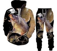 keepmore Automne Hiver Hommes Carpe Pêche Imprimé en 3D Ensemble pantalon à capuche Harajuku Survêtement Outdoor Vêtements de sport Unisexe Sweat à capuche + Pantalon de survêtement Suit