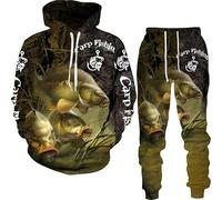 keepmore Automne Hiver Hommes Carpe Pêche Imprimé en 3D Ensemble pantalon à capuche Harajuku Survêtement Outdoor Vêtements de sport Unisexe Sweat à capuche + Pantalon de survêtement Suit