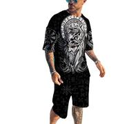 keepmore Boussole Odin Vikings Raven Tattoo 3D All Over Imprimé Ensemble pour Hommes T-Shirt et Short Unisexe Survêtement 2 pièces