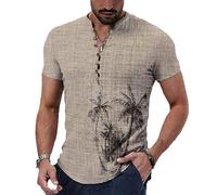 keepmore Chemise Henley décontractée pour Hommes T-Shirt imprimé en Forme d'arbre à Noix de Coco T-Shirts à Sept Boutons à la Mode Top de Rue Confortable pour l'extérieur