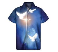 keepmore Chemises hawaïennes imprimées en 3D pour Hommes Chemise d'été à Revers boutonnée Jesus Blouse Ample à Manches Courtes