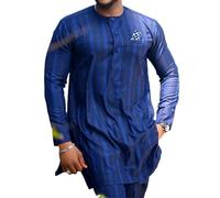 keepmore Ensemble 2 pièces pour Hommes africains - Ensemble Traditionnel à Manches Longues Dashiki Chemise et Pantalon pour Homme