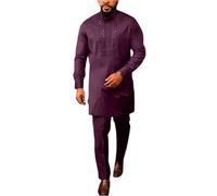 keepmore Ensemble 2 pièces pour Hommes africains - Ensemble Traditionnel à Manches Longues Dashiki Chemise et Pantalon pour Homme