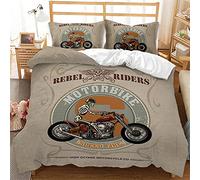 keepmore Ensemble de literie 3D Dirt Bike Vintage Housse de Couette à imprimé Moto Doux Confortable Facile d'entretien 3 Pièces Double Literie pour Enfants Garçons Jeunes Adolescents (200cm x 200cm)