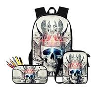 keepmore Ensemble de sac à dos 3 pièces gothique imprimé crâne sac d'école cartable étui à crayons sac à dos léger retour à l'école pour adolescents enfants