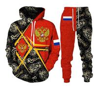 keepmore Ensemble de survêtement imprimé en 3D du Drapeau Russe Ensemble 2 pièces à Capuche et Pantalon décontracté pour Hommes et Femmes avec emblème National de la Russie Mode Streetwear