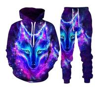 keepmore Ensemble de survêtement imprimé en 3D en Forme de Loup Ensemble à Capuche et Pantalon 2 pièces pour Hommes et Femmes Hip Hop Streetwear Oversized Casual Sportswear