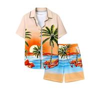 keepmore Ensemble hawaïen pour hommes en 2 pièces Chemise à manches courtes avec imprimé drôle Gorilla Flamant Palmier Tropical Short à cordon avec poche Tenue d'été pour plage et vacances