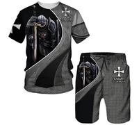 keepmore Été Chevalier Templier Imprimé en 3D T-Shirt Shorts Ensemble 2 pièces pour Hommes Manches Courtes Armor Cross Outfits Survêtement