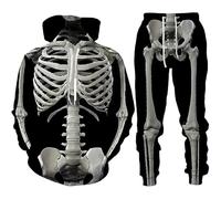 keepmore Horreur Squelette Ensemble de survêtement imprimé en 3D pour Hommes Funny Halloween Crâne Cosplay Ensemble Sweat à Capuche+Pantalon 2pcs Oversized Pullover Streetwear