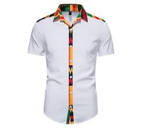 keepmore Patchwork Africain Dashiki pour Hommes Revers Col Imprimé À Manches Courtes Chemise Rétro Africain Imprimé Tops Hippie Chemises Tribal Blouse