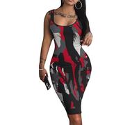 keepmore Robe Mini Moulante sans Manches à col carré en Camouflage pour Femmes Robe Courte ajustée Robe d'été décontractée