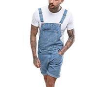 keepmore Short en Denim de la Mode Masculine Salopette Combishort rétro Short Jeans Salopett