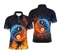 keepmore Snooker Billiards N°8 Ball Impression 3D Polo Shirt Yin Yang Feu Eau Crâne Graphique Manches Courtes Uniforme de Joueur de Billard Streetwear Tops