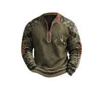 keepmore Sweat-Shirt Demi-Zip Camouflage pour Hommes Chasse au cerf Imprimé Col en V Manches Longues sans Capuche Sweat-Shirts Vintage Pull Top