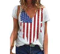 keepmore T-Shirt imprimé Drapeau américain pour Femmes col en V Sexy été à Manches Courtes t-Shirt Mode Vintage Drapeau américain Motif décontracté Basique t-Shirts Hauts