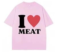 keepmore T-Shirt imprimé 'I Love Meat' Amusant Carnivore Décontracté Manches Courtes Streetwear Pull-Over pour Hommes/Femmes
