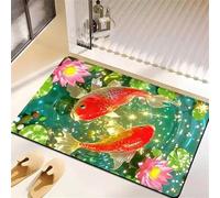 keepmore Tapis de Bain Super Absorbant à Impression 3D Lotus Poisson antidérapant à séchage Rapide Tapis de Salle de Bain Motif étang de Carpe chanceuse Tapis de Sol pour l'entrée de la Maison