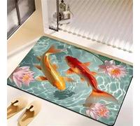 keepmore Tapis de Bain Super Absorbant à Impression 3D Lotus Poisson antidérapant à séchage Rapide Tapis de Salle de Bain Motif étang de Carpe chanceuse Tapis de Sol pour l'entrée de la Maison