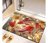 keepmore Tapis de Bain Super Absorbant à Impression 3D Lotus Poisson antidérapant à séchage Rapide Tapis de Salle de Bain Motif étang de Carpe chanceuse Tapis de Sol pour l'entrée de la Maison