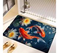 keepmore Tapis de Bain Super Absorbant à Impression 3D Lotus Poisson antidérapant à séchage Rapide Tapis de Salle de Bain Motif étang de Carpe chanceuse Tapis de Sol pour l'entrée de la Maison