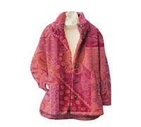 keepmore Veste vintage bohème en flanelle et sherpa pour femme fermeture à boutons imprimé floral 3D avec symbole de paix col montant manteau en polaire pour l'automne-hiver