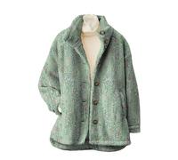 keepmore Veste vintage bohème en flanelle et sherpa pour femme fermeture à boutons imprimé floral 3D avec symbole de paix col montant manteau en polaire pour l'automne-hiver