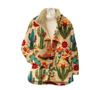 keepmore Veste vintage bohème en flanelle et sherpa pour femme fermeture à boutons imprimé floral 3D avec symbole de paix col montant manteau en polaire pour l'automne-hiver