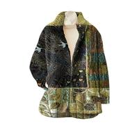 keepmore Veste vintage bohème en flanelle et sherpa pour femme fermeture à boutons imprimé floral 3D avec symbole de paix col montant manteau en polaire pour l'automne-hiver