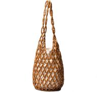 KEEPOP Sac à main rétro en bois pour femme avec perles tissées, marron, Taille unique