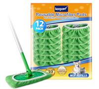 KEEPOW 12 Pièces Recharges Réutilisables pour Swiffer Lingettes Humides - Chiffons en Microfibre pour Swiffer Recharge, avec Sac de Lavage, Idéal pour l'Usage Quotidien et Les Grandes Familles