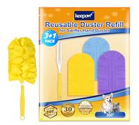 KEEPOW 3 Pièces Recharge Lavable Compatible avec Swiffer Plumeaux Poussiere avec 1 Poignée, Recharge Réutilisable en Microfibre pour Swiffer Duster, Convient pour Les Poils d'animaux, la poussière