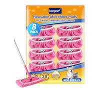 KEEPOW 8 pcs Recharges Réutilisables pour Swiffer Balai - Chiffons Roses, Compatibles avec Swiffer Lingettes Humides, Sec & Humide, Sac de Lavage Inclus - Nettoyage Efficace (Excluant Le Balai)
