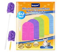 KEEPOW Lot de 5 chiffons lavables en microfibre pour Swiffer Duster, avec 2 poignées et sac à linge, idéal contre les poils d'animaux, la poussière et la saleté