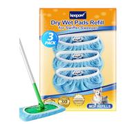 KEEPOW Recharges Réutilisables pour Swiffer Balai - Sec & Humide | Chiffons en Microfibre pour Swiffer Sweeper Mop, Éliminent Rapidement Les Taches et la Poussière, 3 Bleus avec Sac de Lavage