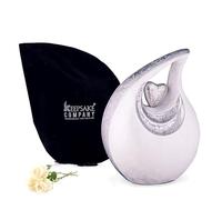 KEEPSAKE COMPANY Grande urne en Forme de Larme Blanche avec cœur en Argent pour Cendres humaines - Urnes pour Hommes et Femmes Adultes - Urne en Forme de cœur, 2,5 LTR, Blanche avec cœur en Argent