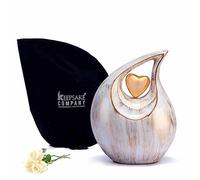 KEEPSAKE COMPANY Grande urne en Forme de Larme Blanche dorée avec cœur doré pour Cendres humaines masculines - Urne pour Hommes et Femmes Adultes - Urne en Forme de cœur, 2,5 LTR, Larme Blanche dorée