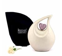 KEEPSAKE COMPANY Grande urne en Forme de Larme Blanche pour Adulte avec cœur Violet pour Cendres humaines mâles - Urne en Forme de cœur, 2,5 litres, Blanche avec cœur Violet