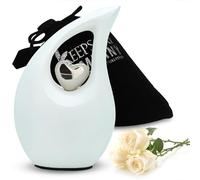 KEEPSAKE COMPANY Petite Mini urne en Forme de Larme Blanche Mate pour Cendres humaines avec cœur argenté (3 Pouces de Hauteur) - Urne funéraire - Petite urne pour Animaux de Compagnie - ERN, Blanc