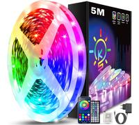 Keepsmile Bande Lumineuse LED 5M RGB, Bande LED Bluetooth avec APP et Télécommande, Synchronisation avec Musique, Bande Lumineuse à Intensité Variable et Changement de Couleur, Bande LED Autocollante
