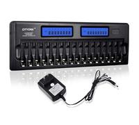 KEEPXYZ 16Bays LCD Smart AA AAA Battery Charger, Universal Intelligent Individual Charger with Refresh Funtion for AA AAA Ni-MH Ni-CD Rechargeable Batteries - Included AC Wall Adapter and Ca