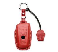 KEEPXYZ Étui de clé en cuir véritable pour BMW Série 1 2 3 4 5 6 7 X1 X3 X4 M2 M3 M4 M5 M6 GT3 GT5 5GT - Fait main - Avec porte-clés et cordon pour télécommande intelligente BMW 4 boutons - Rouge