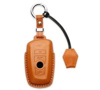 KEEPXYZ Étui de clé en cuir véritable pour BMW Série 1 2 3 4 5 6 7 X1 X3 X4 M2 M3 M4 M5 M6 GT3 GT5 5GT - Fait main - Avec porte-clés et cordon pour télécommande intelligente BMW 4 boutons - Marron